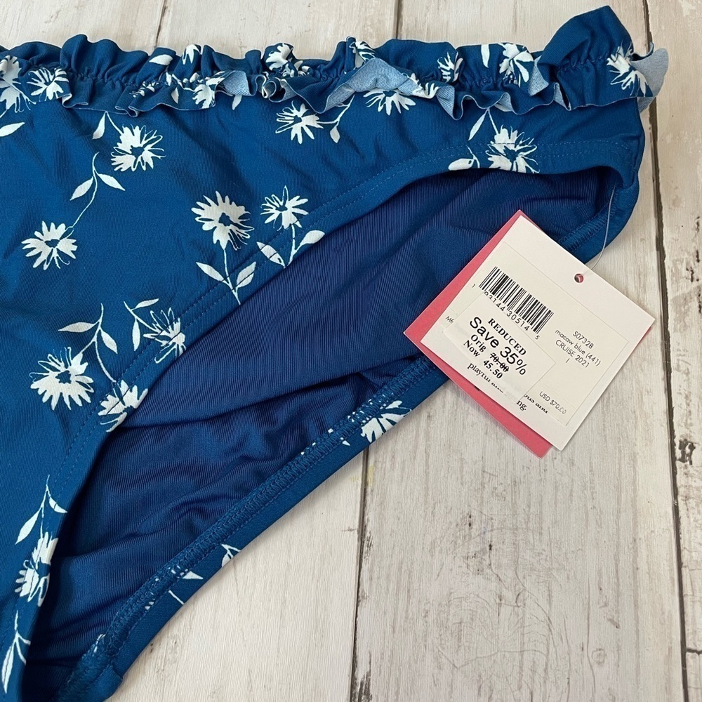 Kate Spade women’s Macaw Blue L Bikini Bottom Cruze blue white team boho floral - Picture 5 of 7